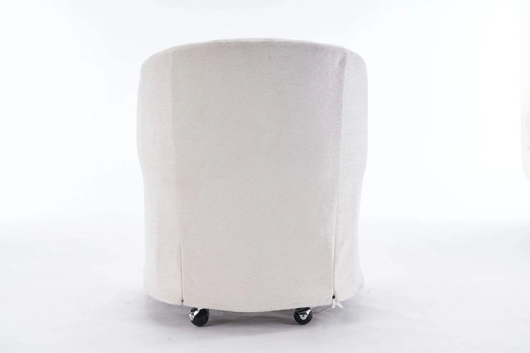 059-Set of 1 Chenille Fabric Dining Armchair With Back Cushion and Universal Wheels,Beige Default -DTYStore