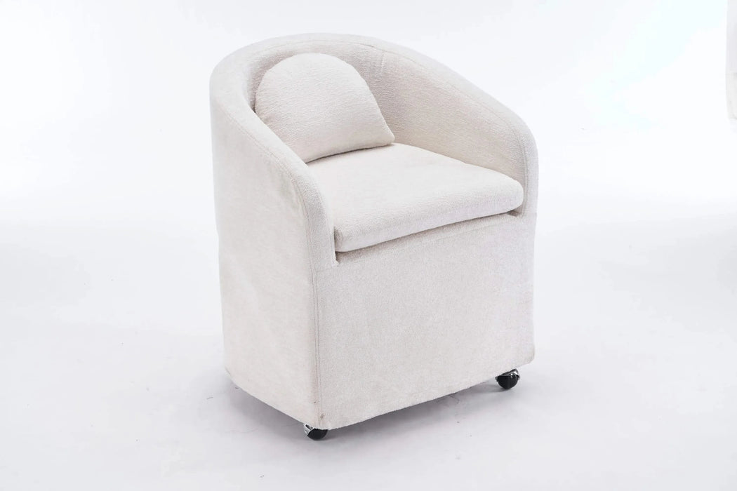 059-Set of 1 Chenille Fabric Dining Armchair With Back Cushion and Universal Wheels,Beige Default -DTYStore