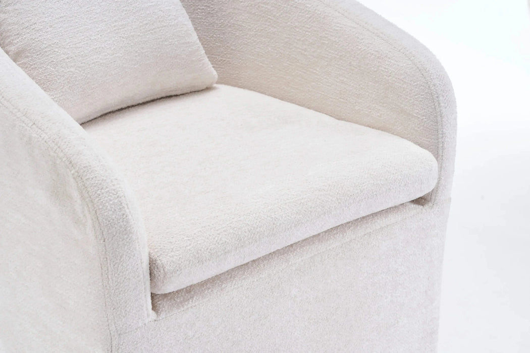 059-Set of 1 Chenille Fabric Dining Armchair With Back Cushion and Universal Wheels,Beige Default -DTYStore