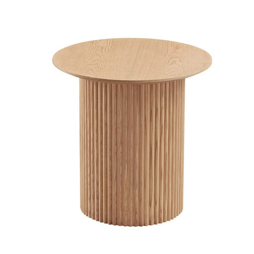 17.71 inch Round Fluted Side Table Circle Small Accent Table for Living Room Mid Century Circle Bedside Table for Bedroom Oak Default -DTYStore