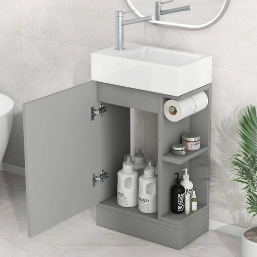 18.6' Bathroom Vanity with Sink, Bathroom Vanity Cabinet with Two-tier Shelf, Left or Right Orientation, Grey (Old Sku:WF308491AAE) Default -DTYStore