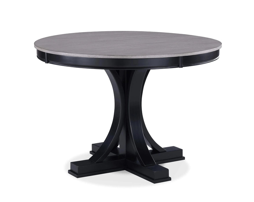 1pc Contemporary Light Gray Round Dining Table Black Base Wooden Dining Room Furniture Grey Black Finish Default -DTYStore