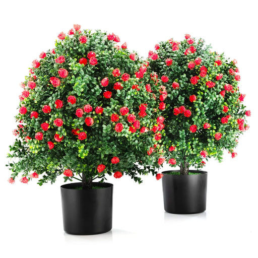 2-Pack 21.6' Tall Artificial Rose Topiary Ball Tree, Planter Bushes UV Resistant Look Real for Indoor Outdoor Home Garden ,Red Default -DTYStore