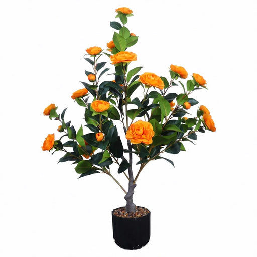 2-Pack Artificial Camellia Trees, 36 in Faux Potted Plants with Orange Flowers for Indoor or Outdoor Decor, Porch, Office, or Home Use Default -DTYStore