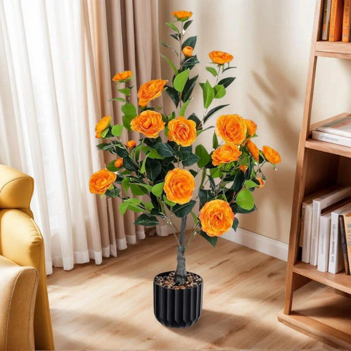 2-Pack Artificial Camellia Trees, 36 in Faux Potted Plants with Orange Flowers for Indoor or Outdoor Decor, Porch, Office, or Home Use Default -DTYStore