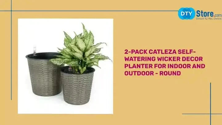 2-Pack Catleza Self-watering Wicker Decor Planter for Indoor and Outdoor - Round Gray -DTYStore