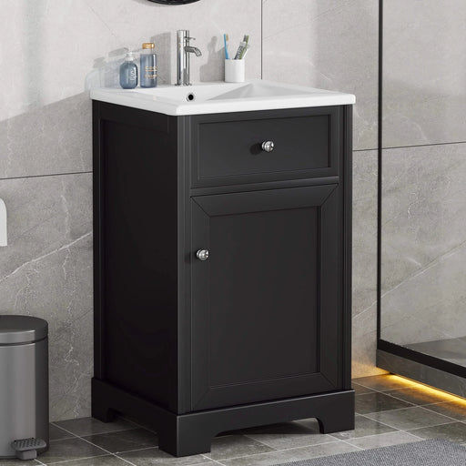 20' Bathroom Vanity with Sink, Bathroom Cabinet with Soft Closing Door, Storage Rack and Adjustable Shelve, Black Default -DTYStore