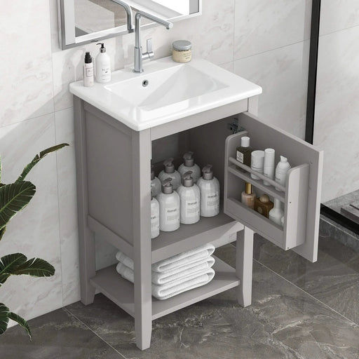 20' Bathroom Vanity with Sink, Bathroom Cabinet with Soft Closing Door, Storage Rack and Open Shelf, Grey(Old SKU:WF308492AAE) Default -DTYStore