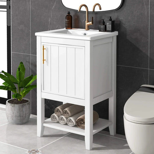 20' Bathroom Vanity with Sink, Bathroom Cabinet with Soft Closing Door, Storage Rack and Open Shelf, White(Old SKU:WF308492AAK) Default -DTYStore