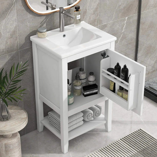 20' Bathroom Vanity with Sink, Bathroom Cabinet with Soft Closing Door, Storage Rack and Open Shelf, White(Old SKU:WF308492AAK) Default -DTYStore