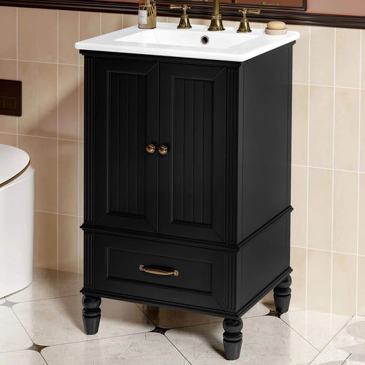 20' Bathroom Vanity with Sink, Bathroom Cabinet with Two Doors, Magnetic Door Stopper and Adiustable Foot Pads, A Drawer, Black Default -DTYStore