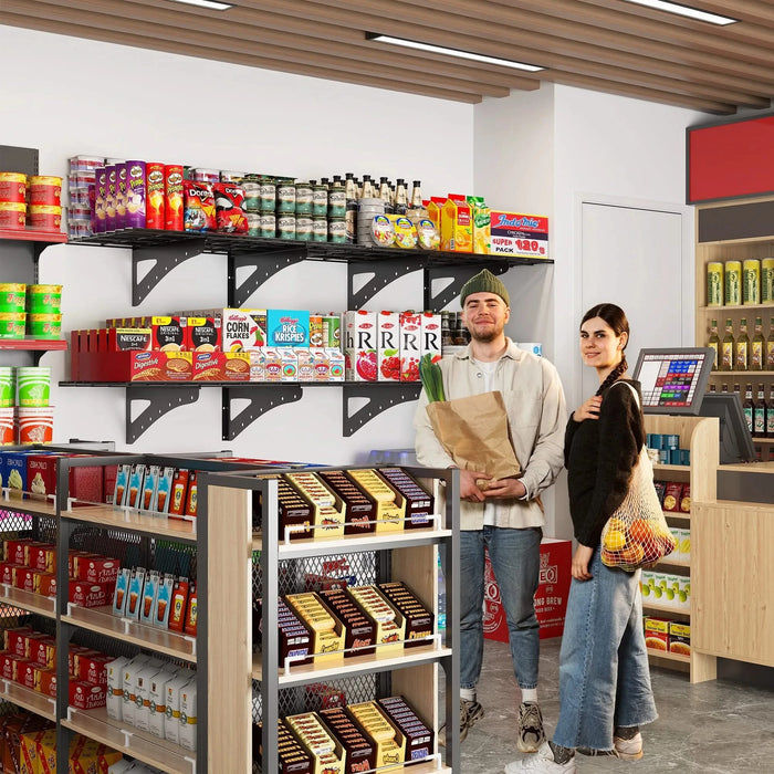 23.6*35.4 Inch Wall Mounted Wall Shelf for Garage Heavy Duty Wall Shelf, Supermarket Storage Shelf, Black, 2-Pack Default -DTYStore