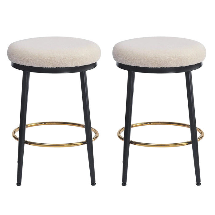24.75'' Modern Counter Stools Set of 2,White Counter Stools with iron Frame,Sponge cushion,Footrest,suitable for Kitchen/Bedroom/Dining Room. Default -DTYStore