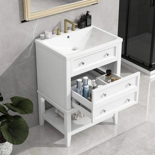 24' Bathroom Vanity With Sink, Bathroom Storage Cabinet with Drawer and Open Shelf, Solid Wood Frame, White (Old Sku:SY999991AAK) Default -DTYStore