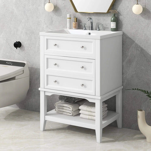 24' Bathroom Vanity With Sink, Bathroom Storage Cabinet with Drawer and Open Shelf, Solid Wood Frame, White (Old Sku:SY999991AAK) Default -DTYStore