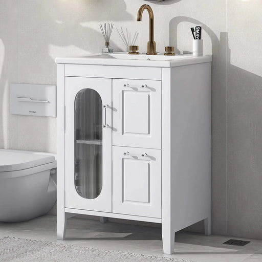 24' Bathroom Vanity with Sink, Bathroom Vanity Cabinet with Two Drawers and Door, Adjustable Shelf, Solid Wood and MDF, White (Old Sku:WF309411AAK) Default -DTYStore