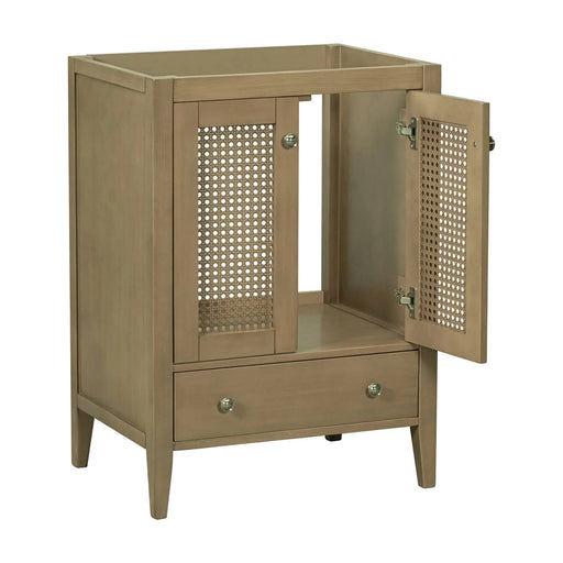 24' Bathroom Vanity without Sink, Base Only, Rattan Cabinet with Doors and Drawer, Solid Frame and MDF Board, Natural Default -DTYStore