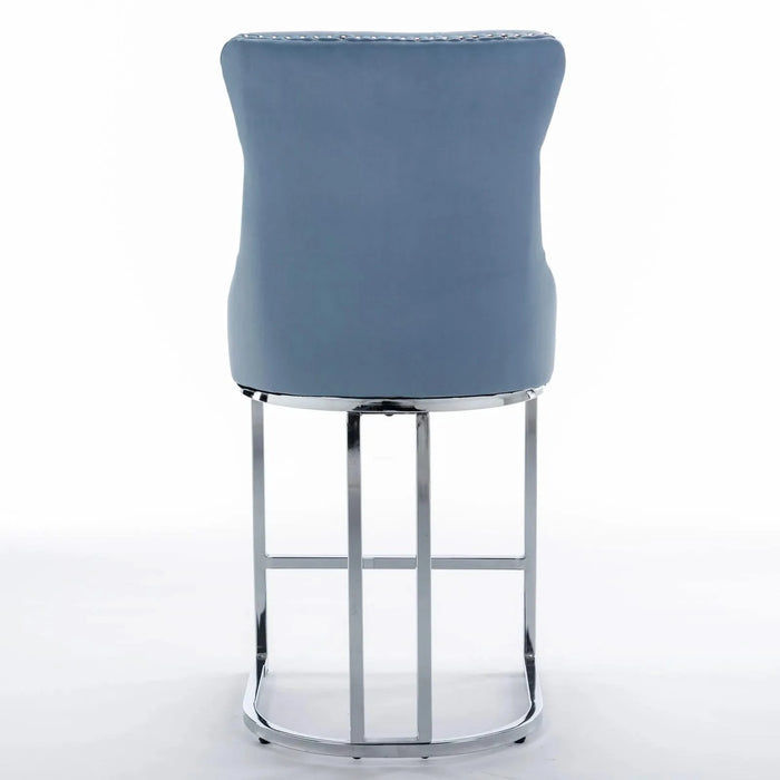 26' Counter Height Bar Stools Set of 2, Modern Velvet Barstools with Button Back&Rivet Trim Upholstered Kitchen Island Chairs with Sturdy Chromed Metal Base Legs Farmhouse Bar Stools,Light Blue,2 Pack Default -DTYStore