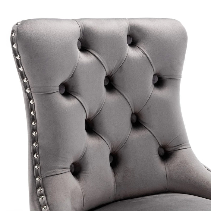 26' Counter Height Bar Stools Set of 2, Modern Velvet Barstools with Button Back&Rivet Trim Upholstered Kitchen Island Chairs with Sturdy Chromed Metal Base Legs Farmhouse Bar Stools, (Gray,2 Pack) Default -DTYStore