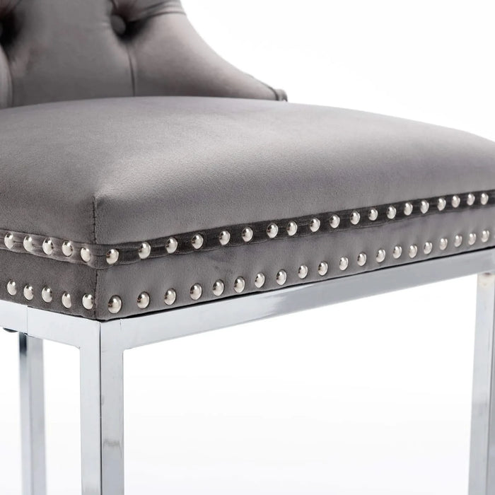 26' Counter Height Bar Stools Set of 2, Modern Velvet Barstools with Button Back&Rivet Trim Upholstered Kitchen Island Chairs with Sturdy Chromed Metal Base Legs Farmhouse Bar Stools, (Gray,2 Pack) Default -DTYStore