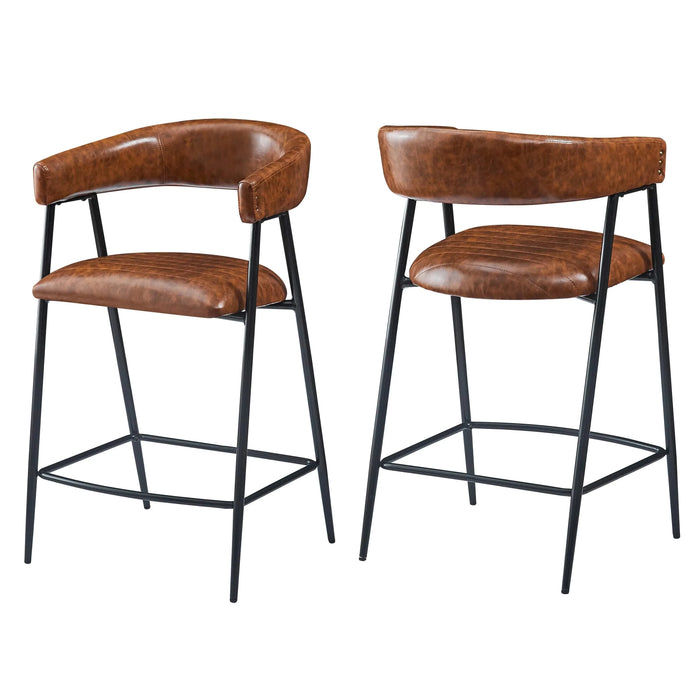26'' Counter Stools Set of 2, Pu Upholstered Counter Stools with iron Frame, Backrest, Footrest, Arm counter stools for Home Bar, Kitchen Counter, Brown Default -DTYStore