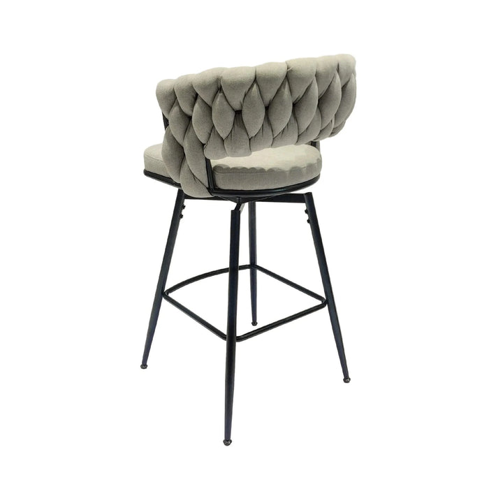 28' Bar Chair Linen Woven Bar Stool Set of 2, Grey Upholstered with Black Legs, 360 Swivel, Counter Arm Chairs with Back Footrest Default -DTYStore