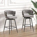 28' Bar Chair Linen Woven Bar Stool Set of 2, Grey Upholstered with Black Legs, 360 Swivel, Counter Arm Chairs with Back Footrest Default -DTYStore