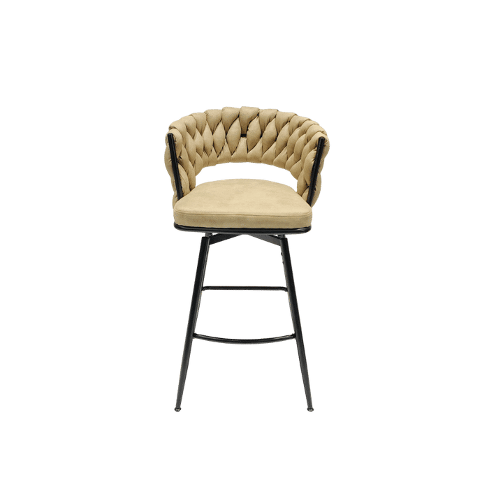 28' Technical Leather Woven Bar Stool Set of 4,Black legs Barstools No Adjustable Kitchen Island Chairs,360 Swivel Bar Stools Upholstered Counter Stool Arm Chairs with Back Footrest, (Light Brown) Default -DTYStore