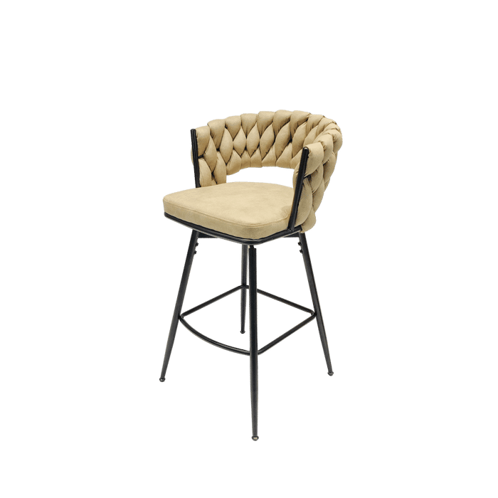 28' Technical Leather Woven Bar Stool Set of 4,Black legs Barstools No Adjustable Kitchen Island Chairs,360 Swivel Bar Stools Upholstered Counter Stool Arm Chairs with Back Footrest, (Light Brown) Default -DTYStore