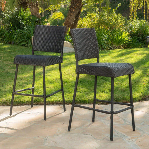 29' Outdoors PE Rattan Armless Barstools, Set of 2, Dark Brown Default -DTYStore