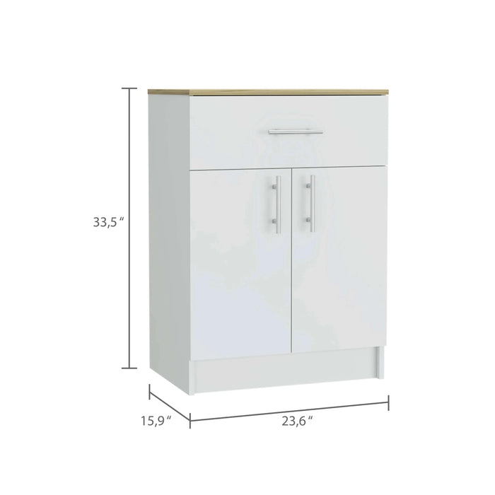 2 Piece Kitchen Set, Kitchen Island Table + Pantry Cabinet, White / Light Oak Default -DTYStore