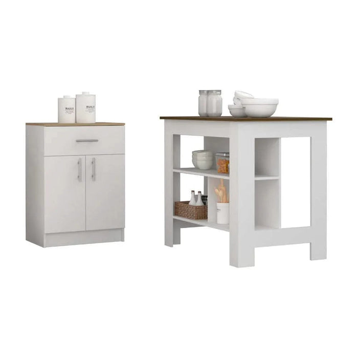 2 Piece Kitchen Set, Kitchen Island + Pantry Cabinet , White /Walnut /Light Oak Default -DTYStore