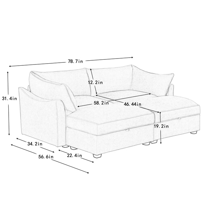 2 Seater Sofa With Footrest , 2-Seat Sofa with 2 Movable Ottoman, Pull out Storage Drawer Under Each Seat,Chenille Orange Default -DTYStore