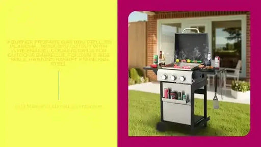 3-Burner Propane Gas BBQ Grill, SS Plancha, 36900BTU Output With Wire Enamel Cooking Grids For Outdoor Barbecue, Foldable Side Table, Hanging Basket, Stainless Steel Default -DTYStore