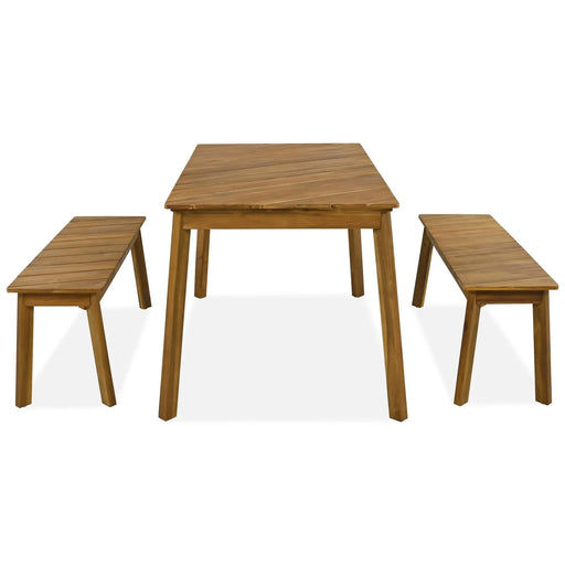 3-Piece Acacia Wood Dining Set with Dining Table and Bench Default -DTYStore