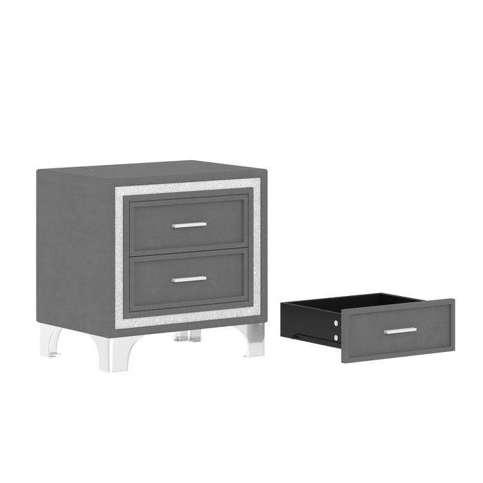 3-Pieces Bedroom Sets,Queen Size Upholstered Platform Bed with LED Lights and Two Nightstands-Gray Default -DTYStore