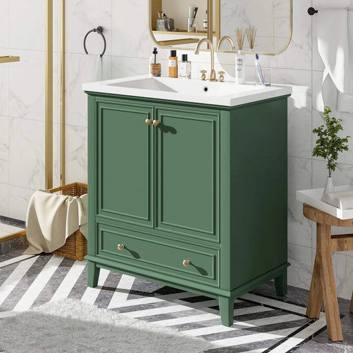 30' Bathroom Vanity with Sink Combo, Multi-functional Bathroom Cabinet with Doors and Drawer, Solid Frame and MDF Board, Dark Green Default -DTYStore