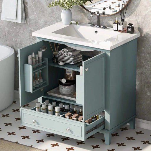 30' Bathroom Vanity with Sink Combo, Multi-functional Bathroom Cabinet with Doors and Drawer, Solid Frame and MDF Board, Green (Old Sku:SY999606AAC) Default -DTYStore