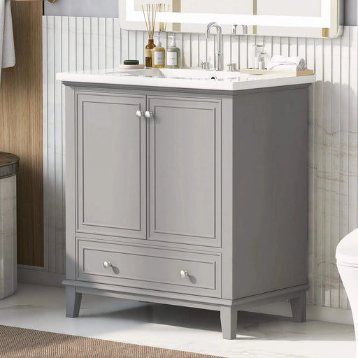 30' Bathroom Vanity with Sink Combo, Multi-functional Bathroom Cabinet with Doors and Drawer, Solid Frame and MDF Board, Grey (Old Sku:SY999606AAE) Default -DTYStore