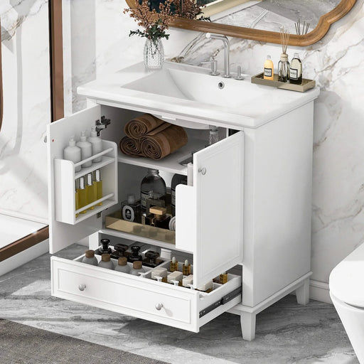 30' Bathroom Vanity with Sink Combo, Multi-functional Bathroom Cabinet with Doors and Drawer, Solid Frame and MDF Board, White (Old Sku:SY999606AAK) Default -DTYStore