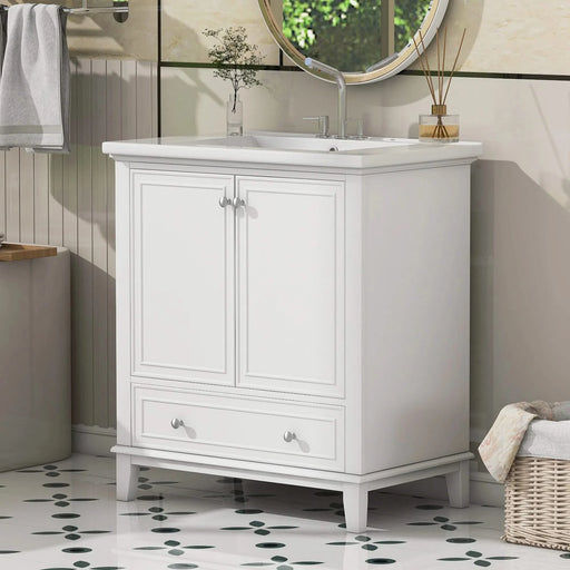 30' Bathroom Vanity with Sink Combo, Multi-functional Bathroom Cabinet with Doors and Drawer, Solid Frame and MDF Board, White (Old Sku:SY999606AAK) Default -DTYStore