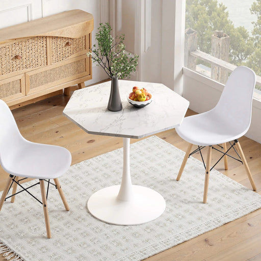 31.50'Modern Octagonal Coffee Table with Printed White Marble Table Top,Metal Base, for Dining Room, Kitchen, Living Room Default -DTYStore