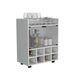 32' H white bar- coffee cart, Kitchen or living room cabinet storage with 4 wheels, with 8 bottle racks, a central shelf covered by 1 glass door, ideal for storing glasses and snacks Default -DTYStore