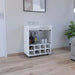 32' H white bar- coffee cart, Kitchen or living room cabinet storage with 4 wheels, with 8 bottle racks, a central shelf covered by 1 glass door, ideal for storing glasses and snacks Default -DTYStore
