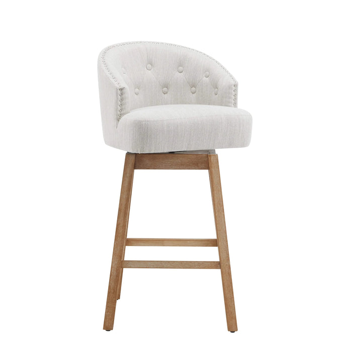 33.25' Swivel Counter Stools Set of 2, Upholstered Counter Height Bar Stools with Solid Rubber Wood Frame, Backrest, Footrest, Armless Barstools for Home Bar, Kitchen Counter, Natural + Beige Default -DTYStore