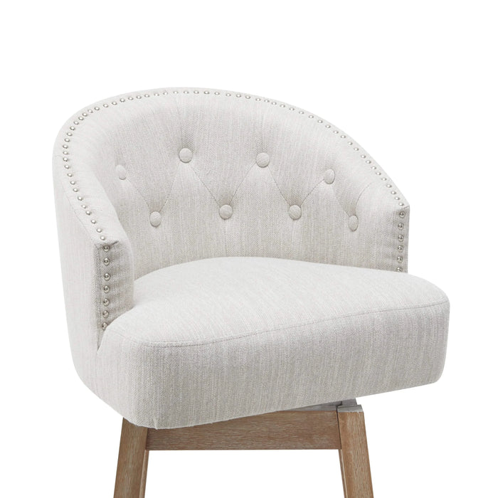 33.25' Swivel Counter Stools Set of 2, Upholstered Counter Height Bar Stools with Solid Rubber Wood Frame, Backrest, Footrest, Armless Barstools for Home Bar, Kitchen Counter, Natural + Beige Default -DTYStore