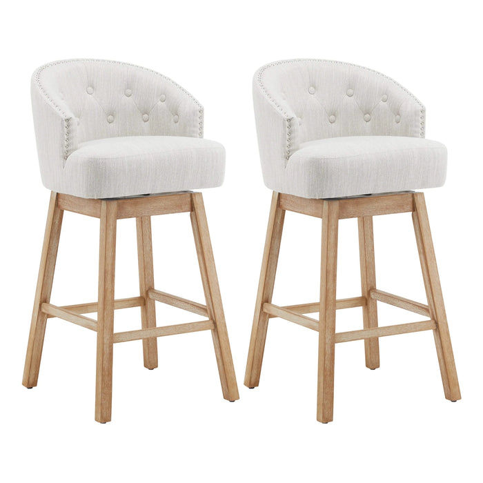 33.25' Swivel Counter Stools Set of 2, Upholstered Counter Height Bar Stools with Solid Rubber Wood Frame, Backrest, Footrest, Armless Barstools for Home Bar, Kitchen Counter, Natural + Beige Default -DTYStore