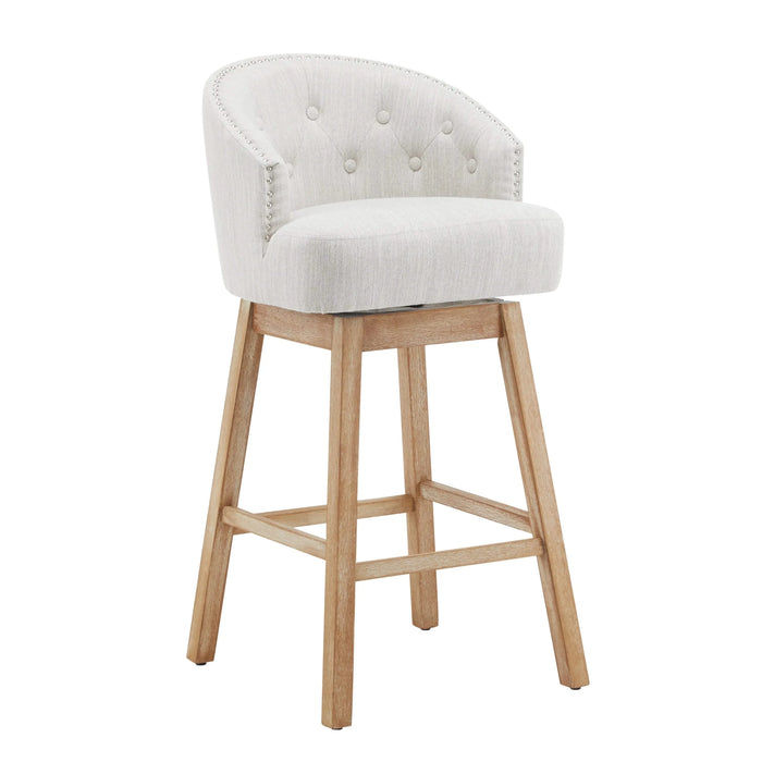 33.25' Swivel Counter Stools Set of 2, Upholstered Counter Height Bar Stools with Solid Rubber Wood Frame, Backrest, Footrest, Armless Barstools for Home Bar, Kitchen Counter, Natural + Beige Default -DTYStore