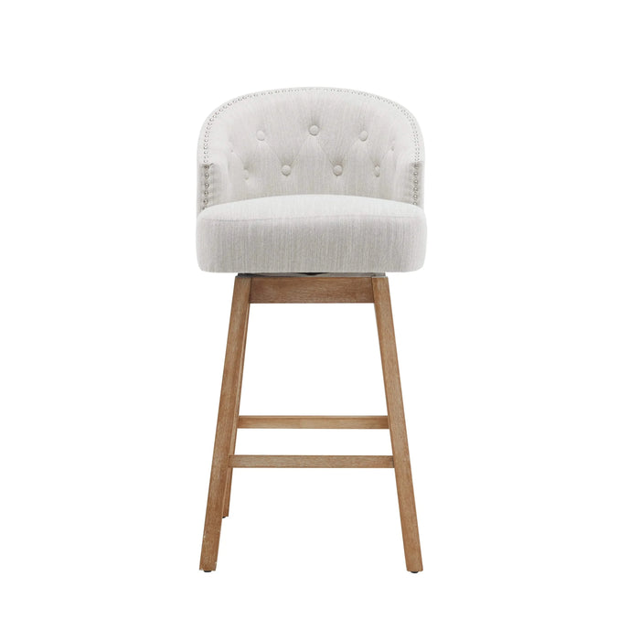 33.25' Swivel Counter Stools Set of 2, Upholstered Counter Height Bar Stools with Solid Rubber Wood Frame, Backrest, Footrest, Armless Barstools for Home Bar, Kitchen Counter, Natural + Beige Default -DTYStore