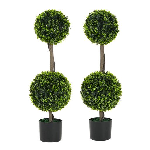 34' Artificial Topiary Boxwood Tree Double Ball with Pot, Set of 2 Default -DTYStore